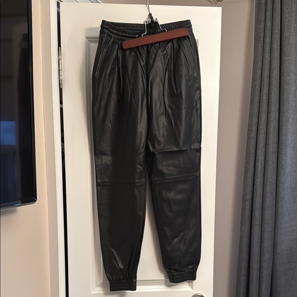 Black Faux Leather Joggers